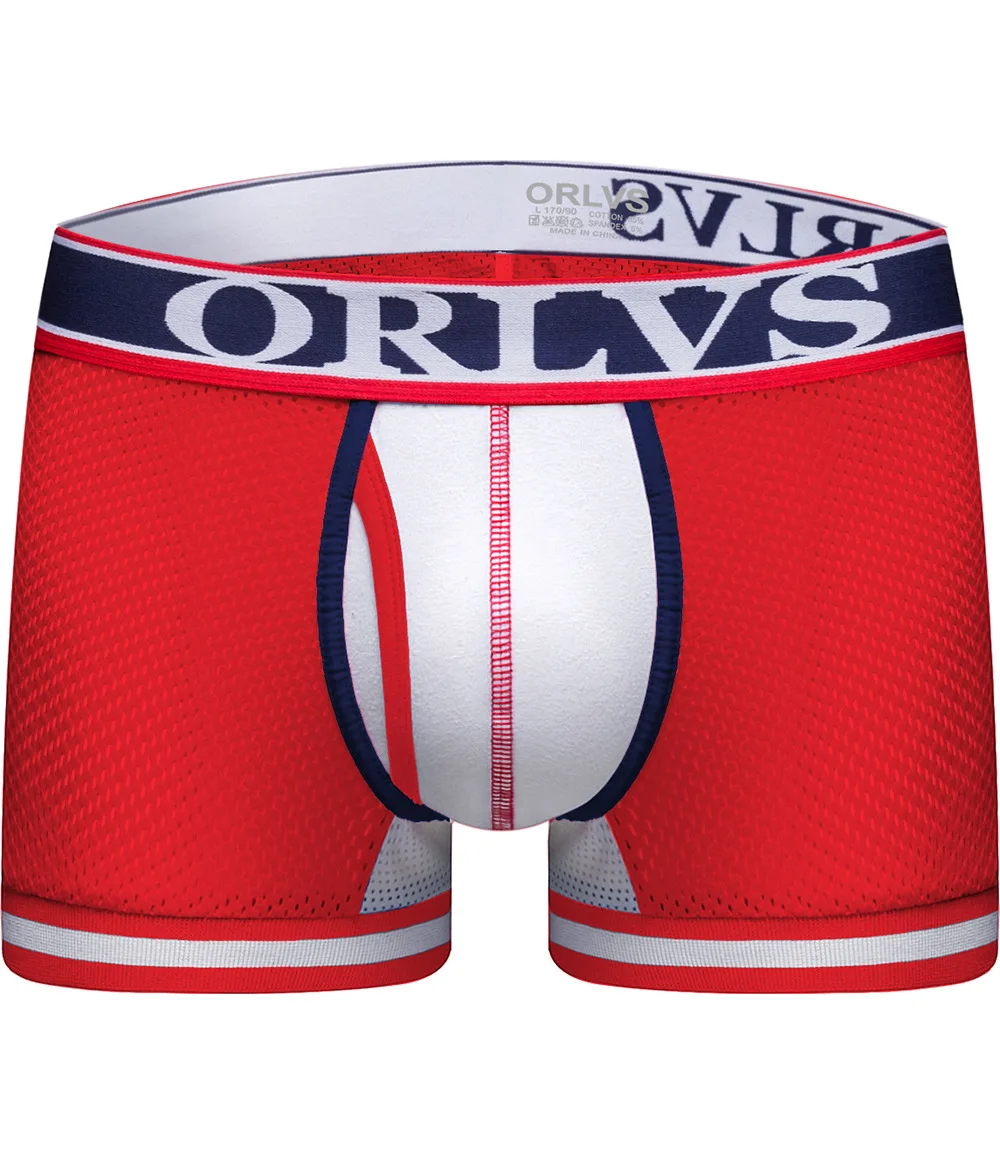 

Orlvs foreign trade mesh solid color men's underwear sexy hip lifting breathable boxer pants men's or399