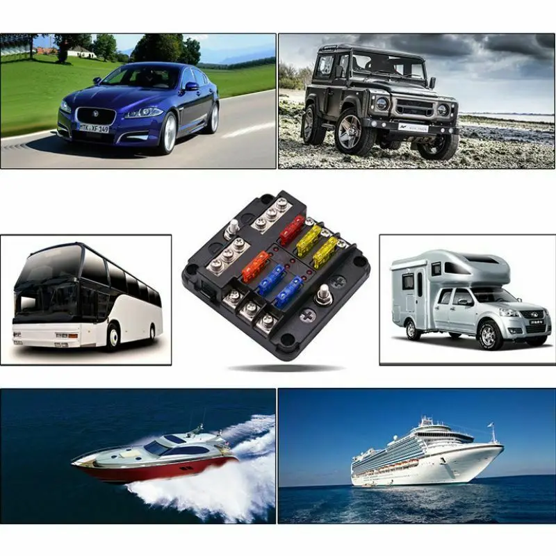 

6 Way Blade Fuse Box & Bus Bar Car Kit with Cover Marine FuseBox Holder 12V/24V for Auto Car Boat Marine Trike Fuse Accessories