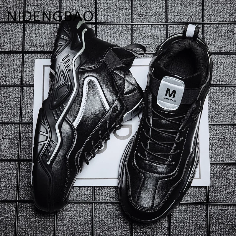 Men Sneakers Autumn 2021 PU Leather Trendy Male Lace Up Platform Running Sports Shoes Casual Walking Footwear Zapatillas Hombre