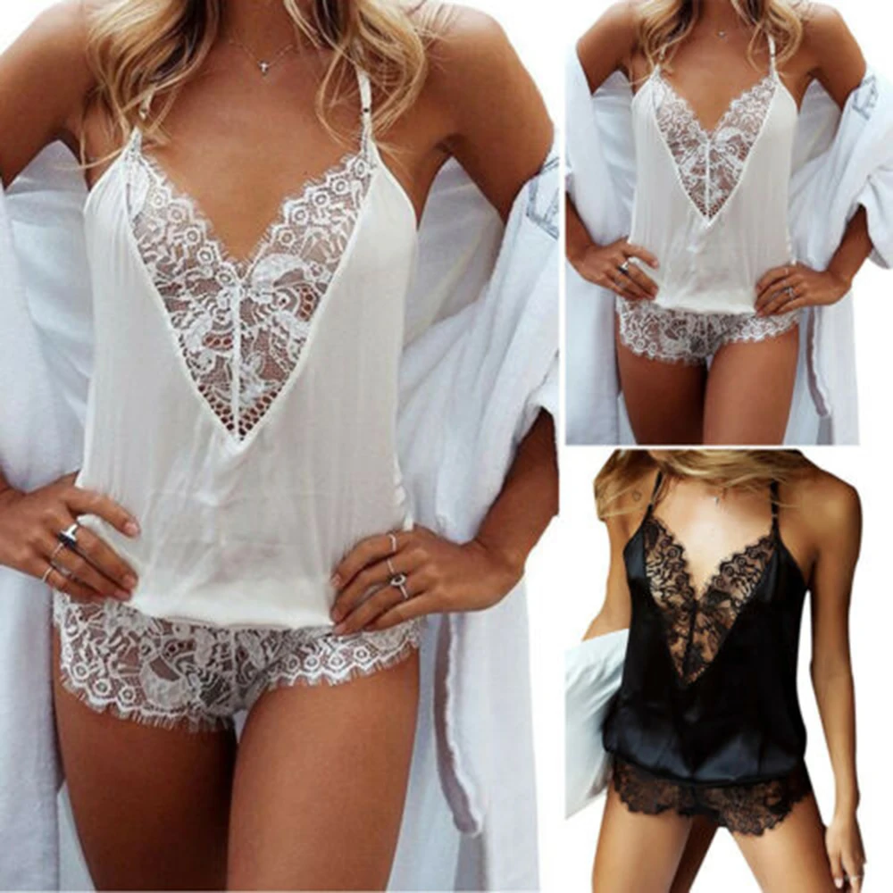 

Лидер продаж; Модная женская кружевное платье на бретельках комплект нижнего белья пикантные-образной шеей, с открытой спиной комбинезон н...