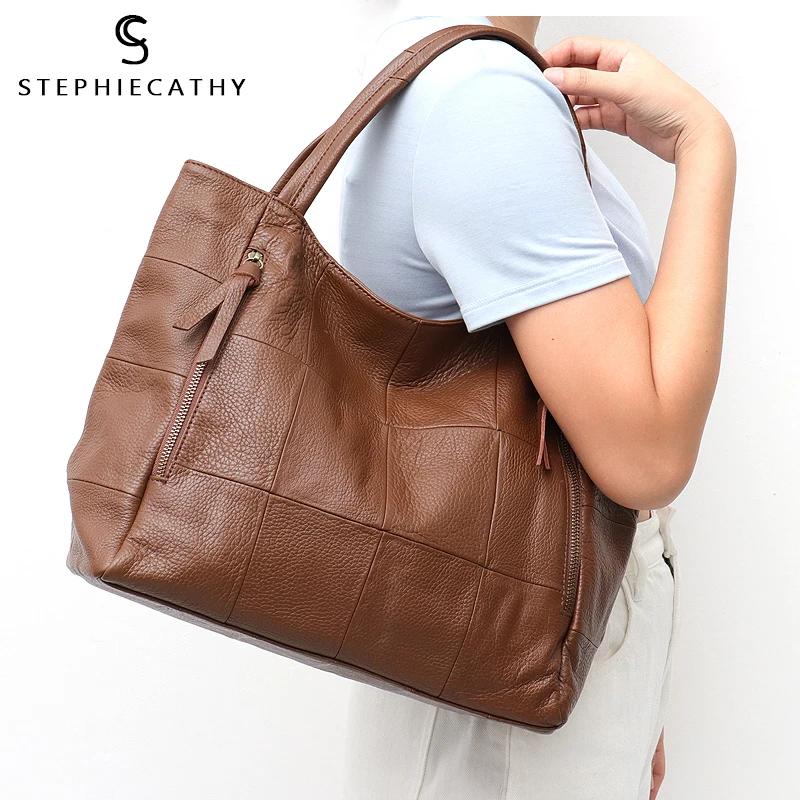 SC, женские сумки на плечо из натуральной кожи, Ретро стиль, из кусков, для девушек, настоящая кожа, большая сумка, Женская винтажная Повседневная Сумочка, кошелек