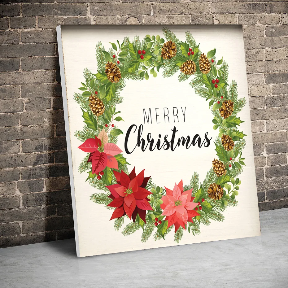 

Framed Merry Christmas Wreath Canvas Paintings Wall Art Prints Posters Pictures Kids Room Home Decoration Wooden Inner Frame