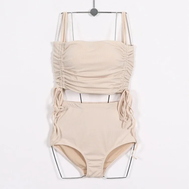 

Fast and free delivery Women's Drawstring Tube Top Swimsuit Lace-up Bandage High Waisted Ruched Swim Bottoms