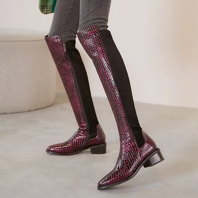 Женские сапоги с круглым носком TOTOMELA повседневные до колена узором под камень