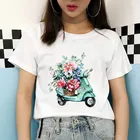 Мотоциклы Цветочный рисунок футболка с цветочным принтом для женщин Графический Футболка Femme Топ Футболка женская одежда футболка