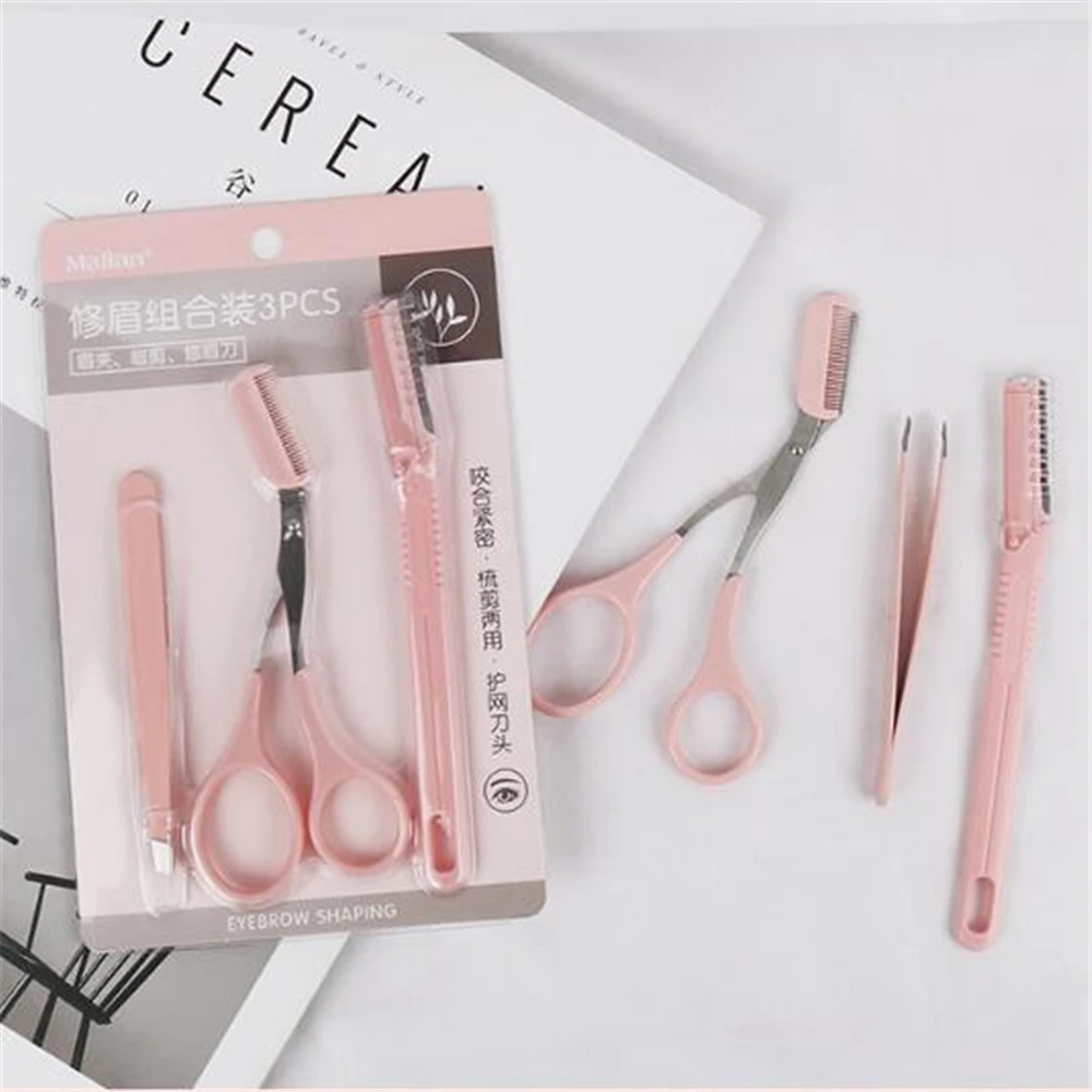 

3pcs/set Portable Eyebrow Trimmer Kit Eyebrow Scissors Comb Eyebrow Razor Set Eye Brow Shaper Shaver Face Razor for Women Makeup