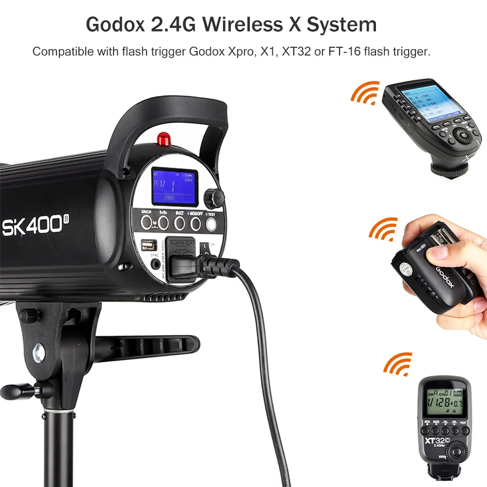 Профессиональная студийная стробоскопическая вспышка Godox SK400II 400Ws GN65 встроенная