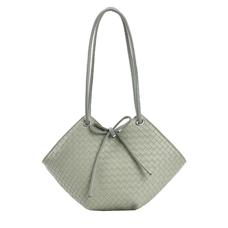 

Weave Underarm Bag PU Leather Shoulder Bags for Women 2021 Summer Simple Handbags and Purses Female Brand Totes Green