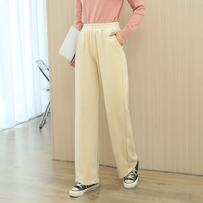 

Women's wide-leg pants winter 2020 new Korean version of large size casual trousers corduroy straight-leg pants women