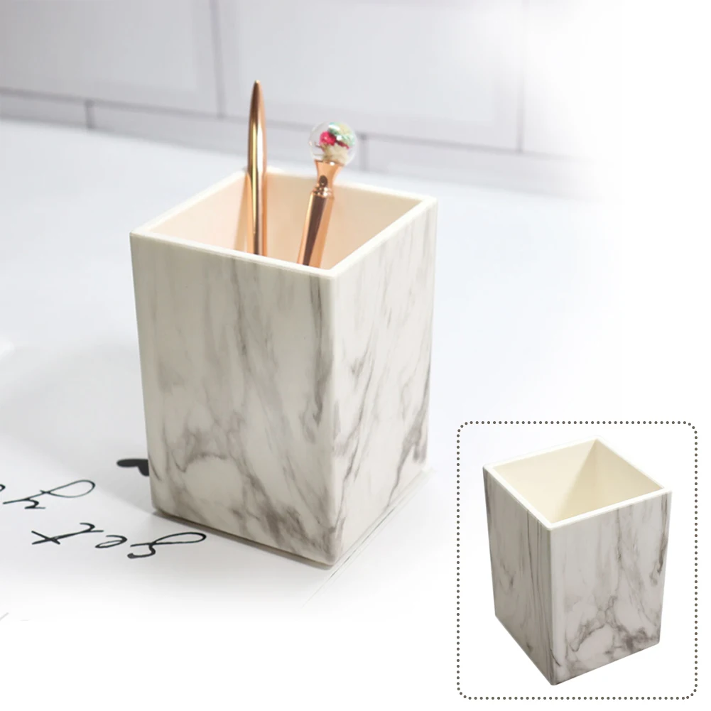 

Makeup Brush Holder Desktop Plastic Pen Pencil Organizer Cup Marble Pattern Stationery Case Nail Polish Cosmetic Holder Box
