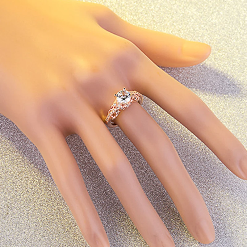 Elegant Retro Rose Gold Color Rings Four Claw Solitaire Cz Crystal Forever Wedding Ring Jewelry For Women Bands 6-10 | Украшения и