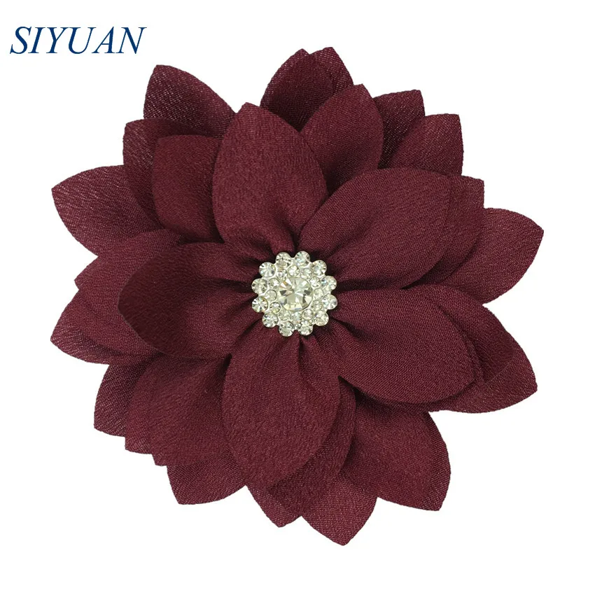 50pcs/lot 9cm Multy Layer Fabric Flower with Rhinestone Chic Lotus Flower Kids Lovely Headwear Accessories High Quality TH300