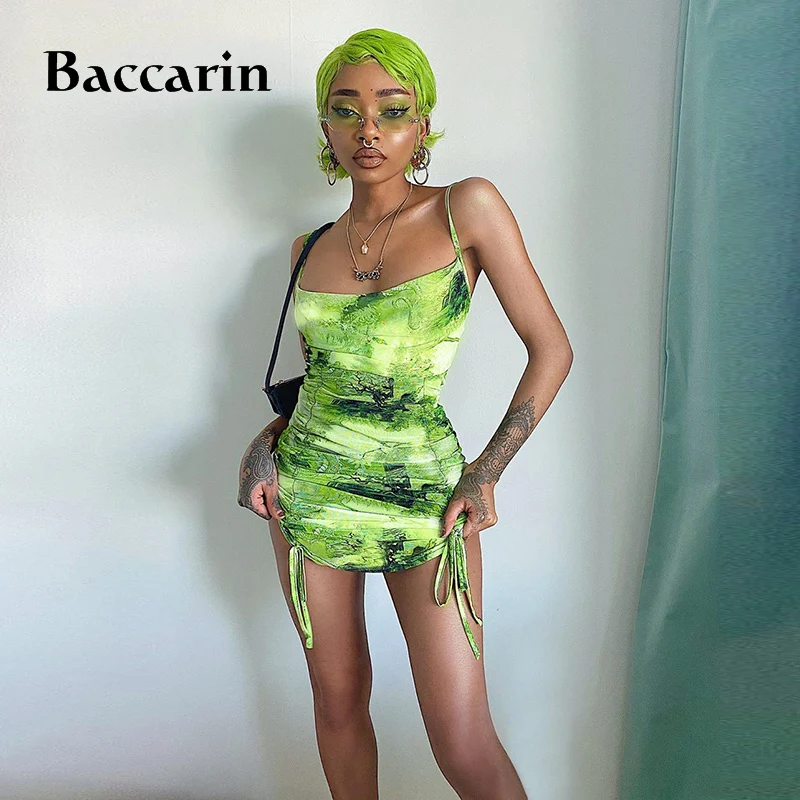 Baccarin шнурок ruched дракон для женщин мини платье ремень bodycon пикантные уличная