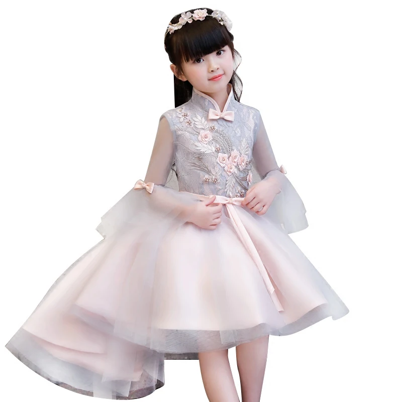 Elegant Exquisite Pink Flower Girl Wedding Dresses Trailing Fancy Birthday Piano Party Dress Kids First Holy Communion Gowns | Детская