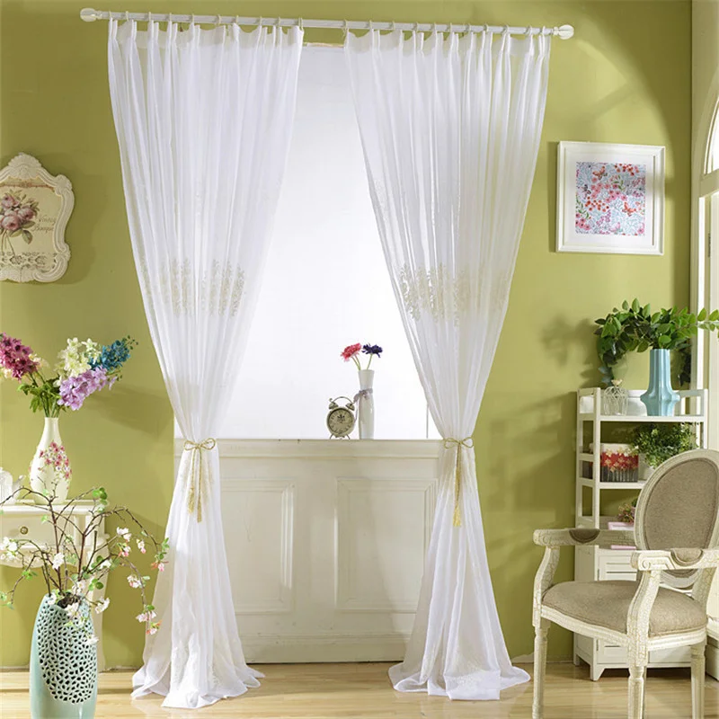 Европейская вышивка белые тюлевые шторы для гостиной геометрические чистый тюль