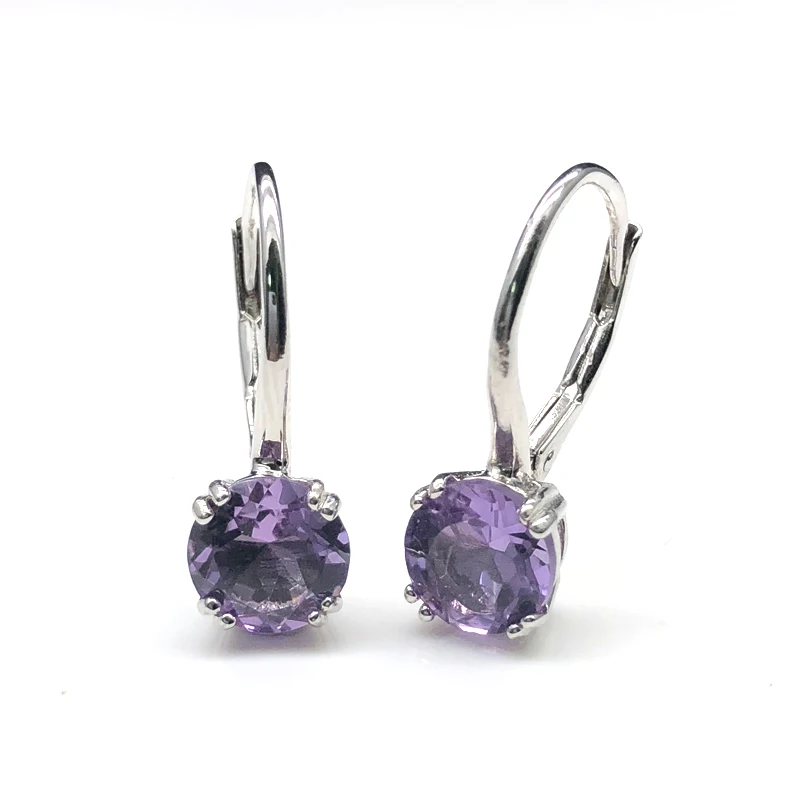 Женские серьги с аметистом маленькие простого дизайна из серебра 925 пробы