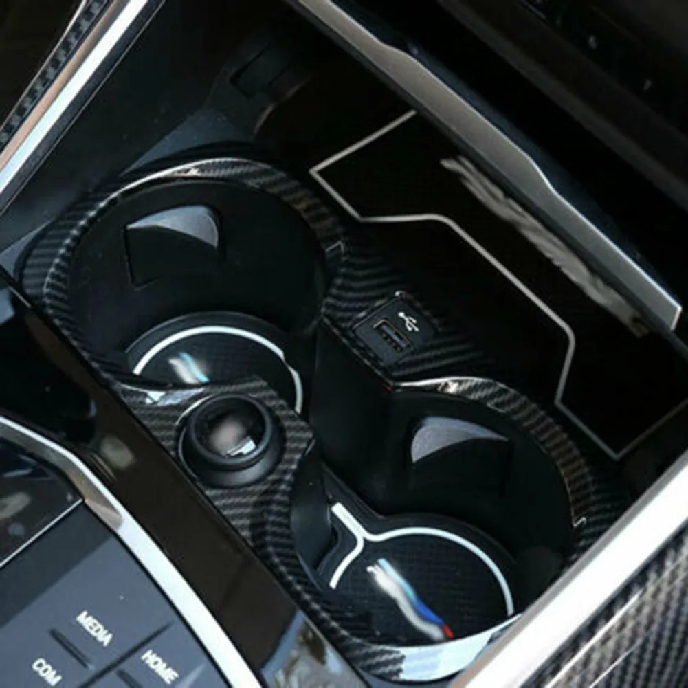 

For BMW 3 Series G20 2019-2021 Carbon Fiber Central Console Water Cup Holder Frame Cover Trim Car Interior Decoration Accessorie