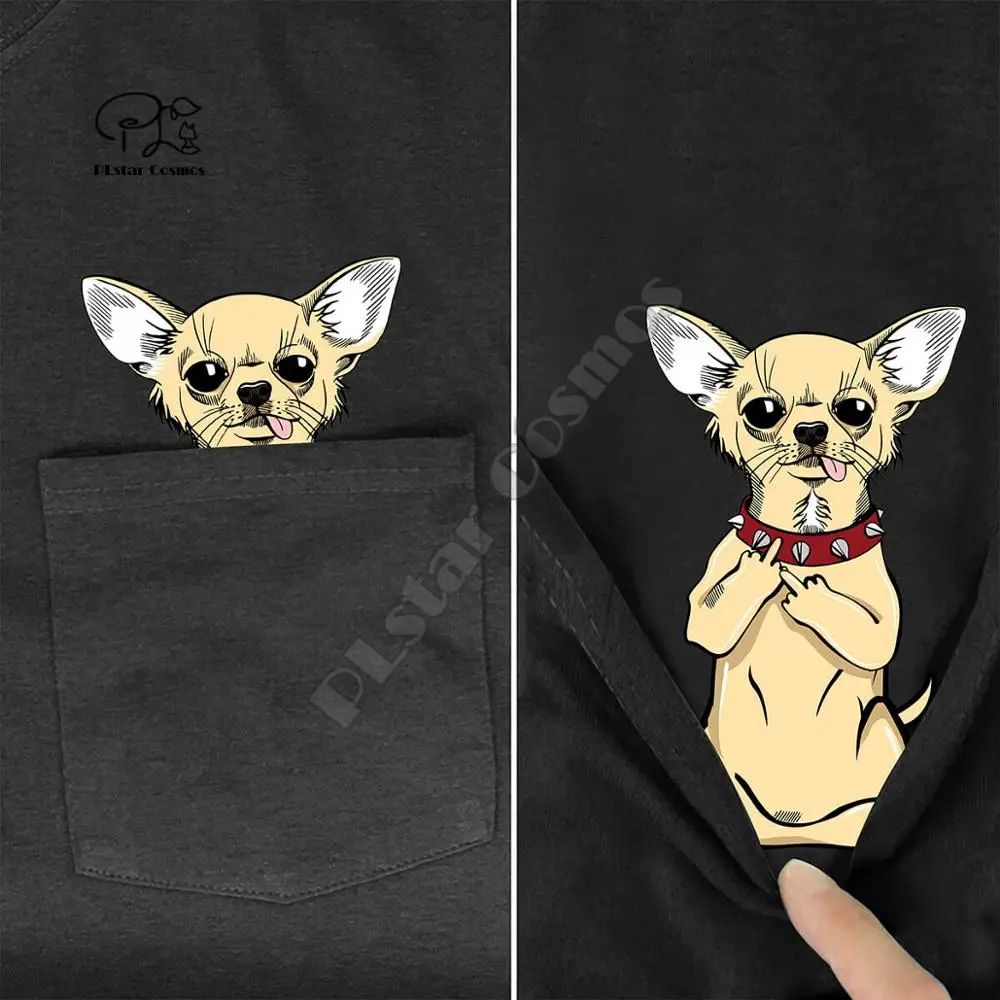 ChihuahuaMiddleHand In Pocket T Shirt Dog Lovers Black Cotton Men Made in USA Cartoon t shirt men Unisex New Fashion tshirt