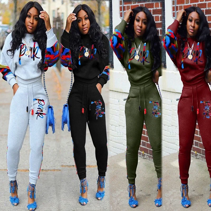 

2 Two Piece Set Women Track Suit Tops And Pants Hooded Suit Fashion Big Jogging Femme Sets Two Piece Outfits Sweat Suits