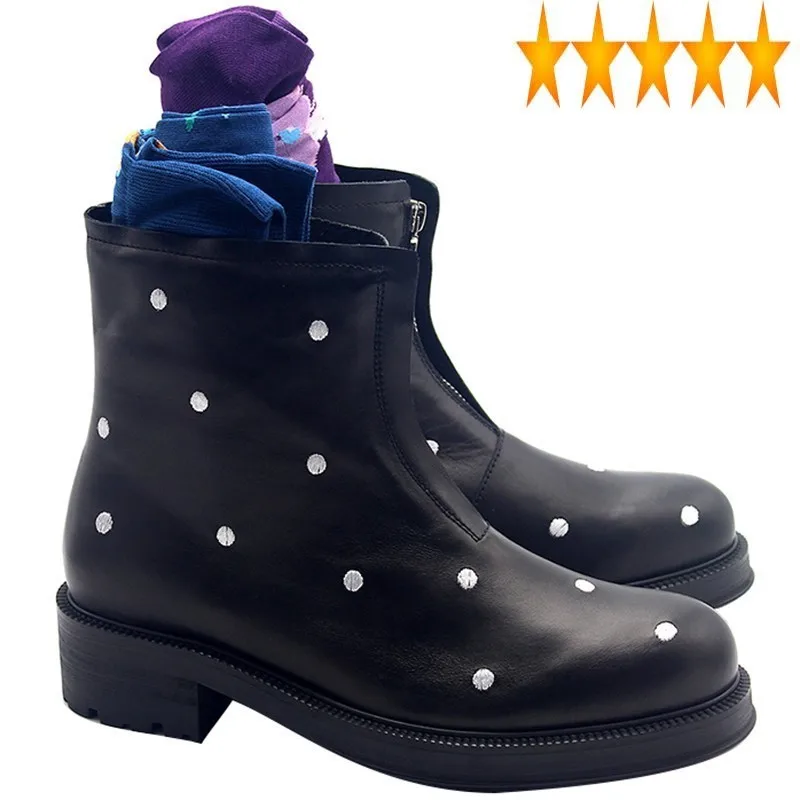

Dot Italy Runway Embroidery Polka Mens Thick Platform Snow Ankle Boots Gothic Zipper Round Toe Safety Shoes High Top Footwear