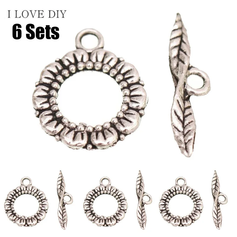 6 комплектов античных тибетских серебряных цветов листьев отверстий крючки для