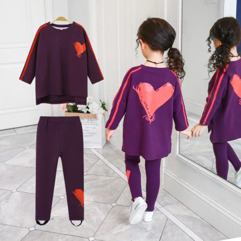Girls Stretch Long Sleeve 2 Pcs Clothing Spring Autumn Casual Pullover Costume Fashion Children Clothes For 2-8 Years