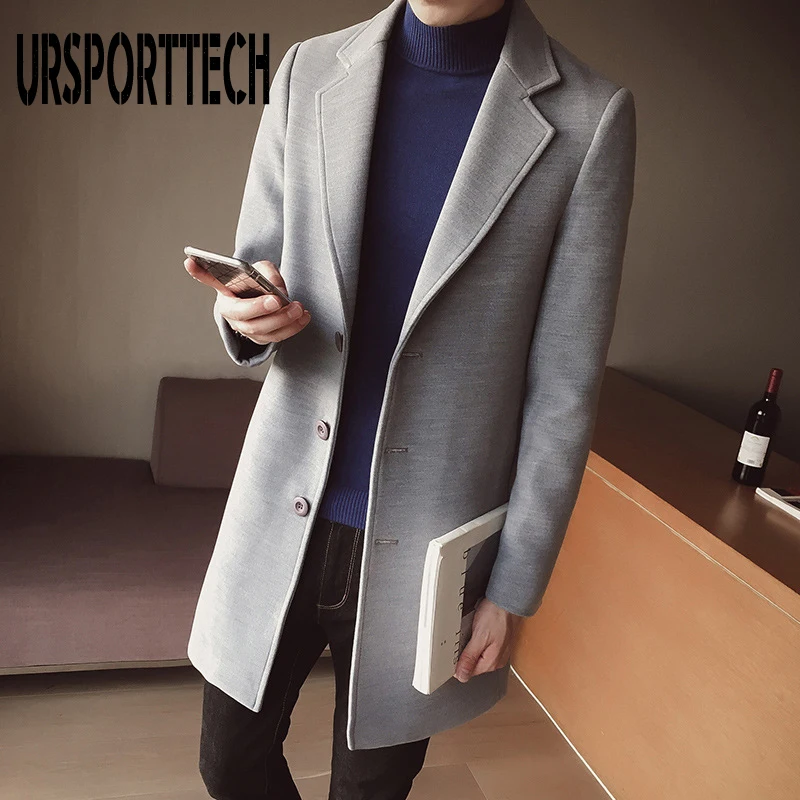 Мужское шерстяное пальто облегающее длинное на одной пуговице большие размеры 5XL