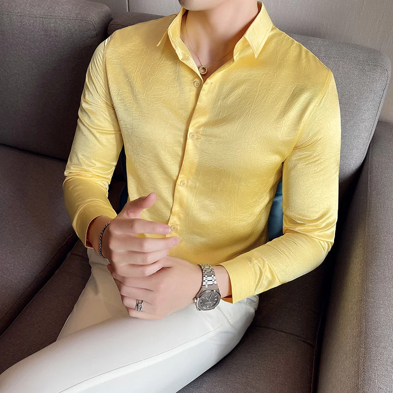 Solid Color Shirts for Men 2021 Autumn Long Sleeve Slim Casual Shirt Business Dress Formal Social Party Streetwear Chemise Homme