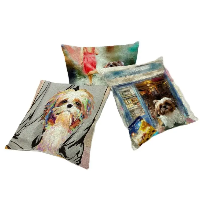 Чехол на подушку с изображением милой собаки масляной живописи Shih Tzu 17 дюймов