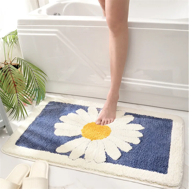small daisy flower home thicken flocked bathroom door mat absorbent non slip bedroom floor rug free global shipping