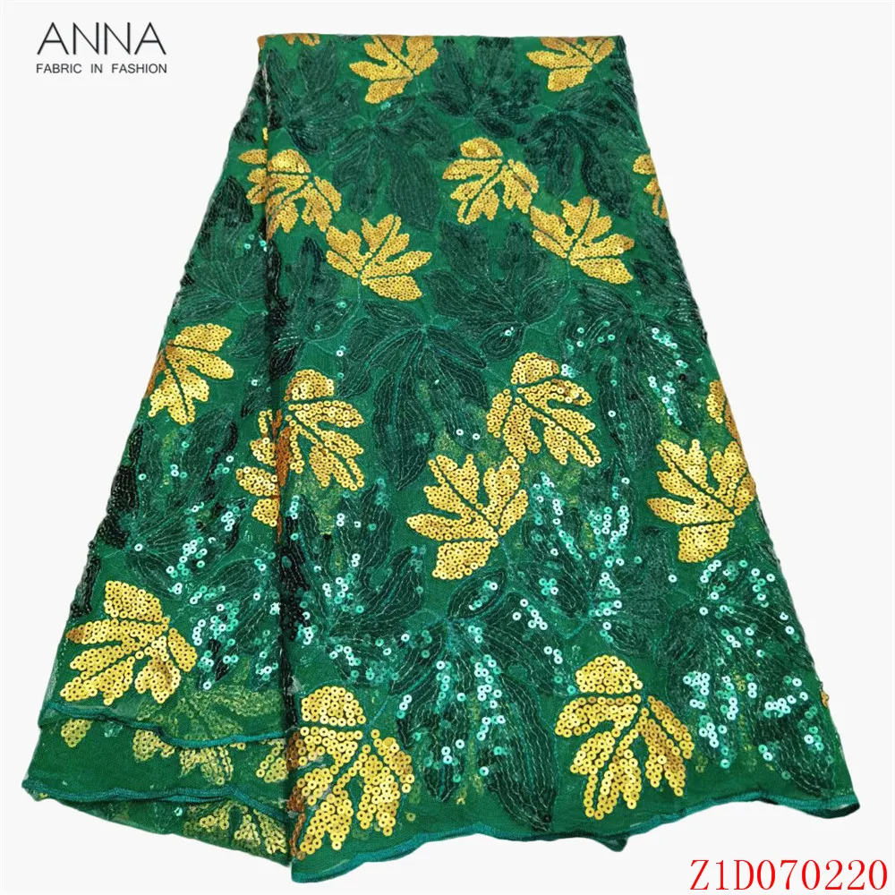 

Anna fashion style green french sequins lace fabric 2021 high quality embroidery african mesh laces nigerian fabrics 5 yards/pcs