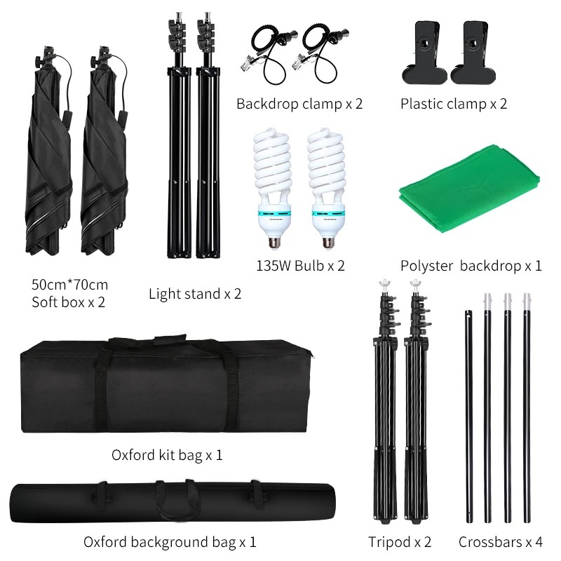 Комплект софтбокса 135 Вт с непрерывным освещением и системой поддержки фона для