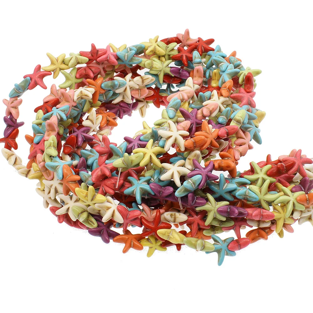 Модные бирюзовые бусины из натурального камня 15 мм яркие с морскими звездами