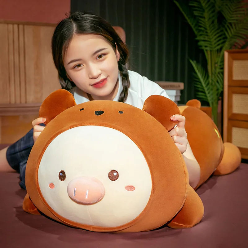 Kawaii Fat Pig Turn to Dinosaur Husky Rabbit & Bear Dolls Lovely Long Pillow Sleeping Cushion Stuffed for Children Girl 60-100cm