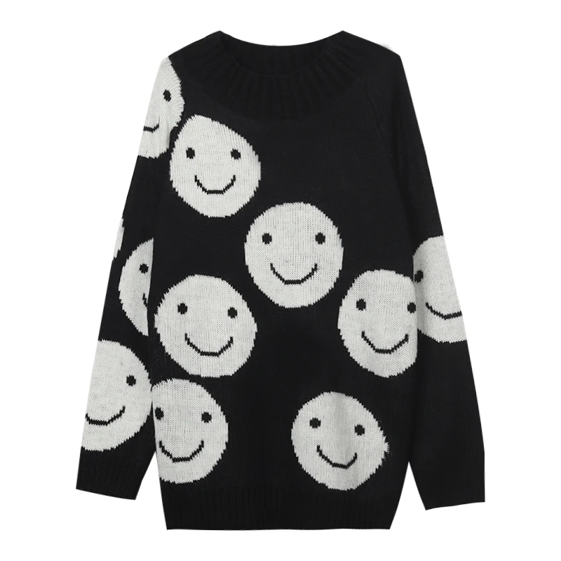 Kendall Jenner Same Style Female Fashion Smile Face Sweater Winter Casual Streetwear Tops Loose Pullover Knit Sweaters Clothes | Женская