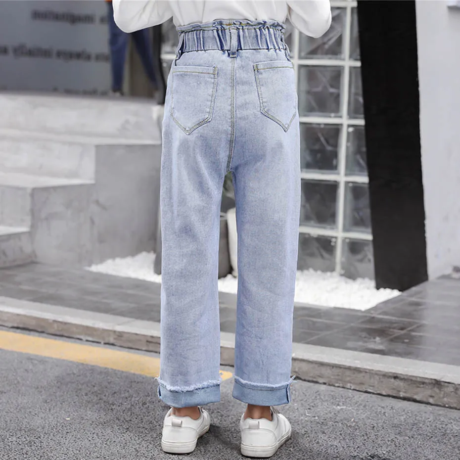 Джинсы для девочек однотонные джинсы повседневные стильные детские подростков