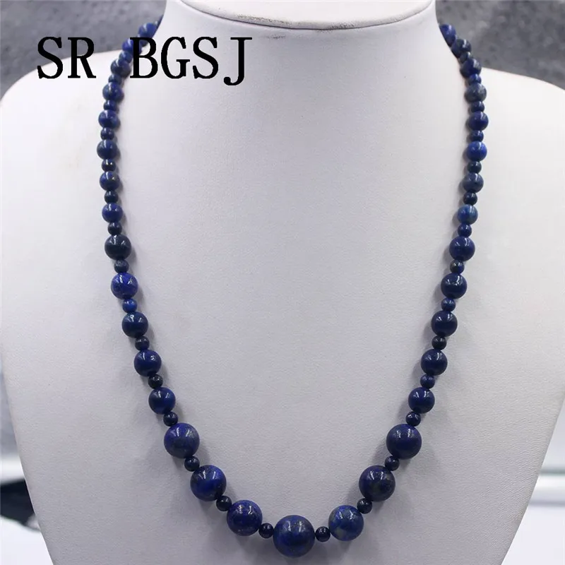 Free Shipping 4-12mm Lapis Lazuli Blue Graduated Natural Gems Stone Adjustable Necklace 18&quot | Украшения и аксессуары