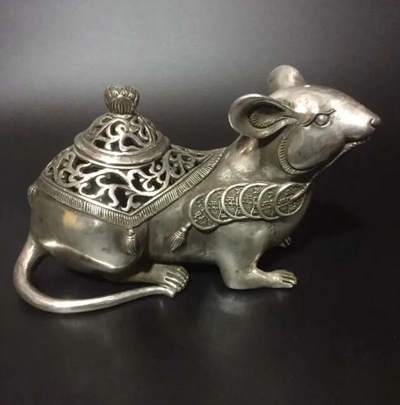 

Collect Archaize White Copper Mouse Incense Burner Craft Statue