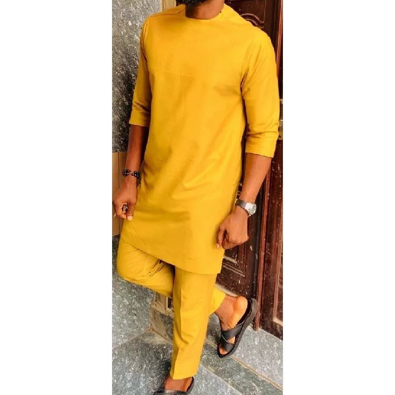 Новое поступление модные африканские желтые мужские хлопковые брючные костюмы