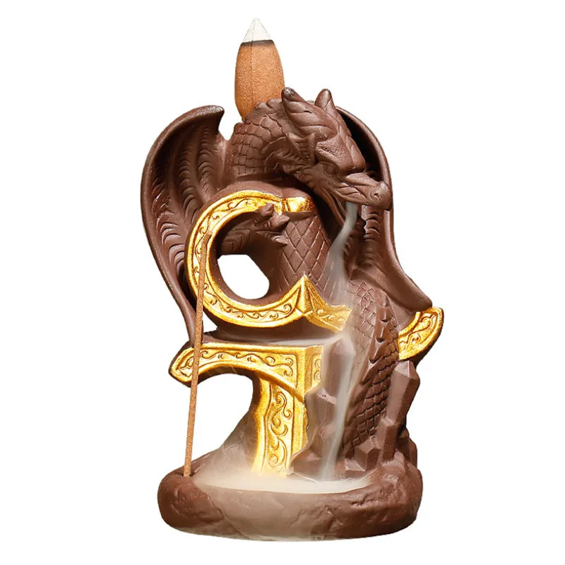 Керамическая курильница с золотым Драконом обратным потоком водопадом