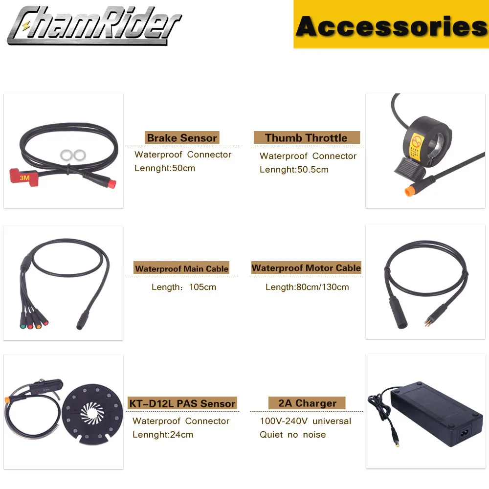 Комплект электрического велосипеда Chamrider 250W 350W 36V 48V 52V Hailong battery 17AH 20AH