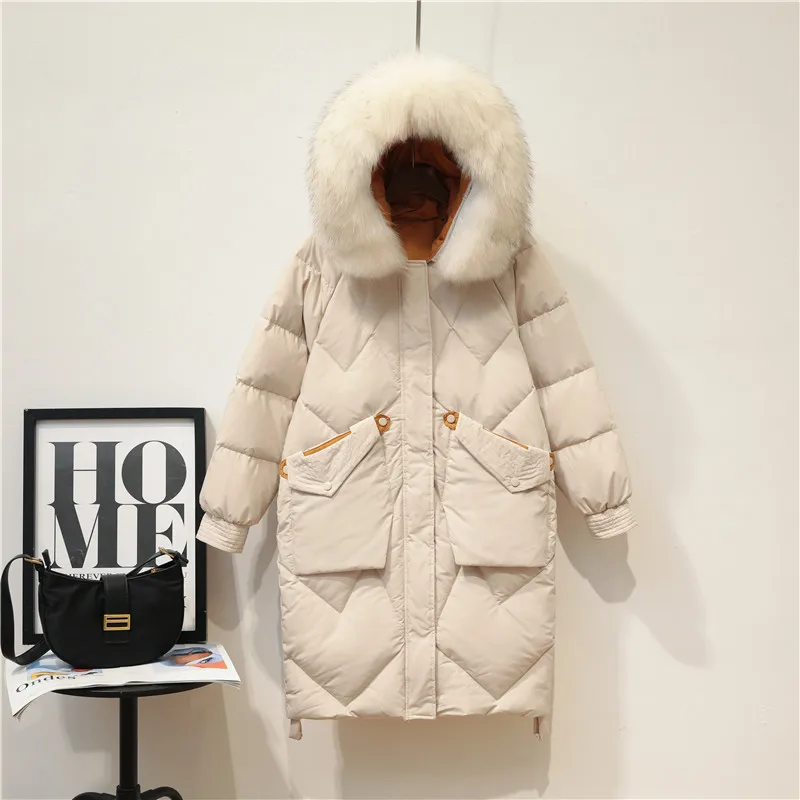 

Long down jacket whom the new 2020 han edition style white duck down loose thickening true collars coat in winter