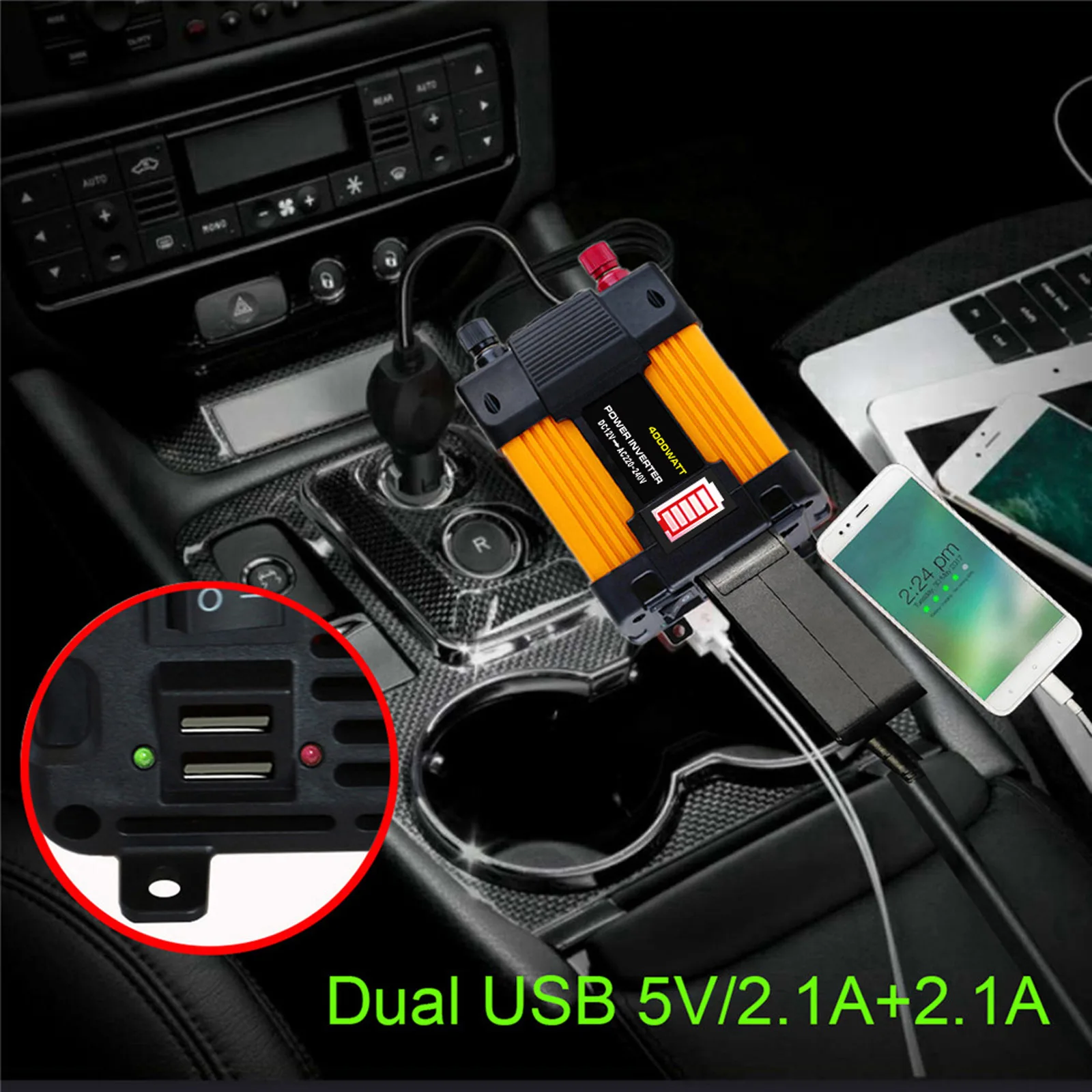 

12V Modified Auto Transformer Watt Power Inverter Car Converter 4000W And 6000W Dual USB Port LED Display Voltage Capacity