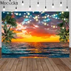 Фон для фотосъемки с изображением летнего заката, тропического побережья, пляжа, деревьев