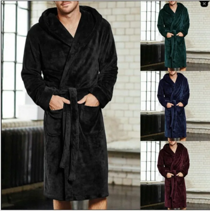 

Fashion new winter bathrobe men's long shawl plush pajamas home service long-sleeved pajamas jacket men's hooded bathrobe