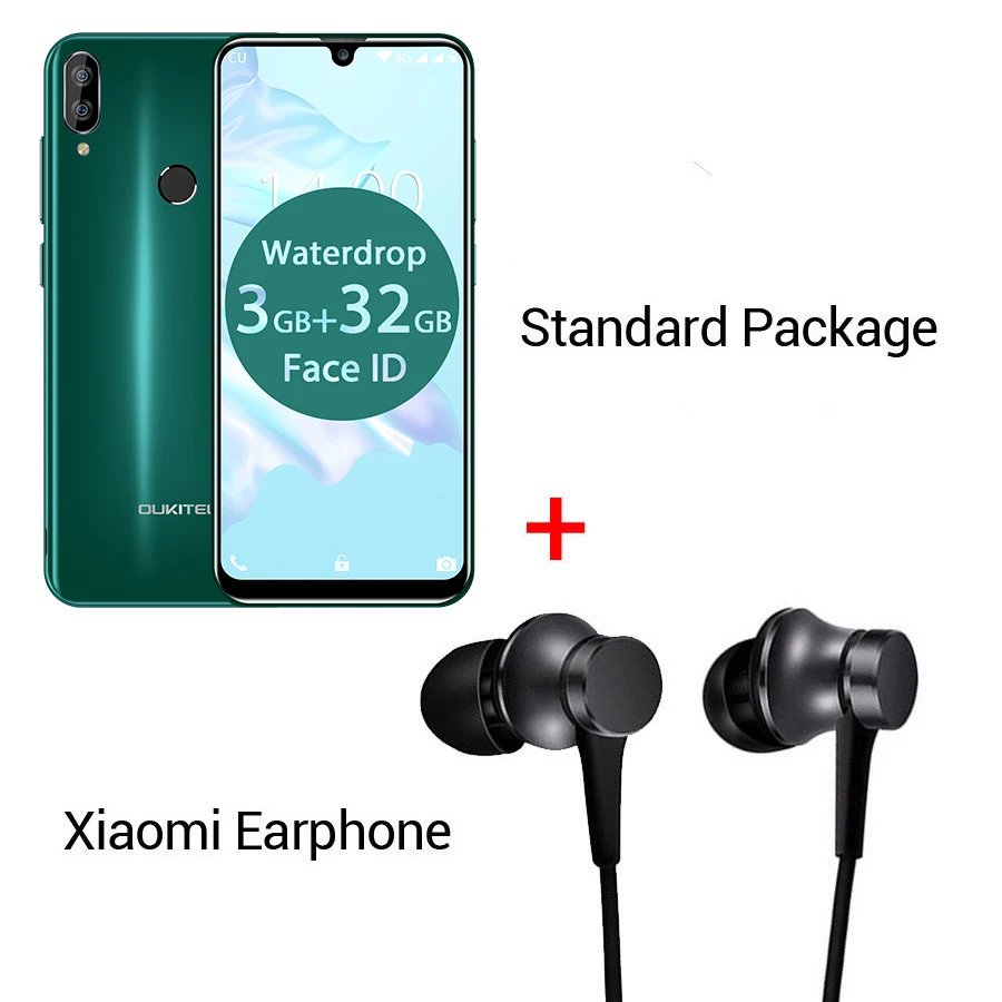 Green N Earphone OUKITEL C16 Pro 5,71 ''Android 9,0 19:9 MT6761P 3 ГБ 32 ГБ смартфон отпечаток пальца Лицо ID капля экран 5 В/1A 4G мобильный телефон - Цвет: Green N Earphone
