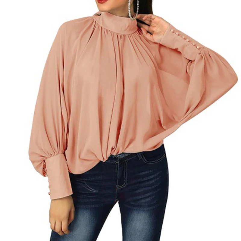 

SISPELL Lantern Long Sleeve Blouse Shirt For Female Stand Collar Plus Size Pure Color Women's Casual Shirt Fashion Tide 2021