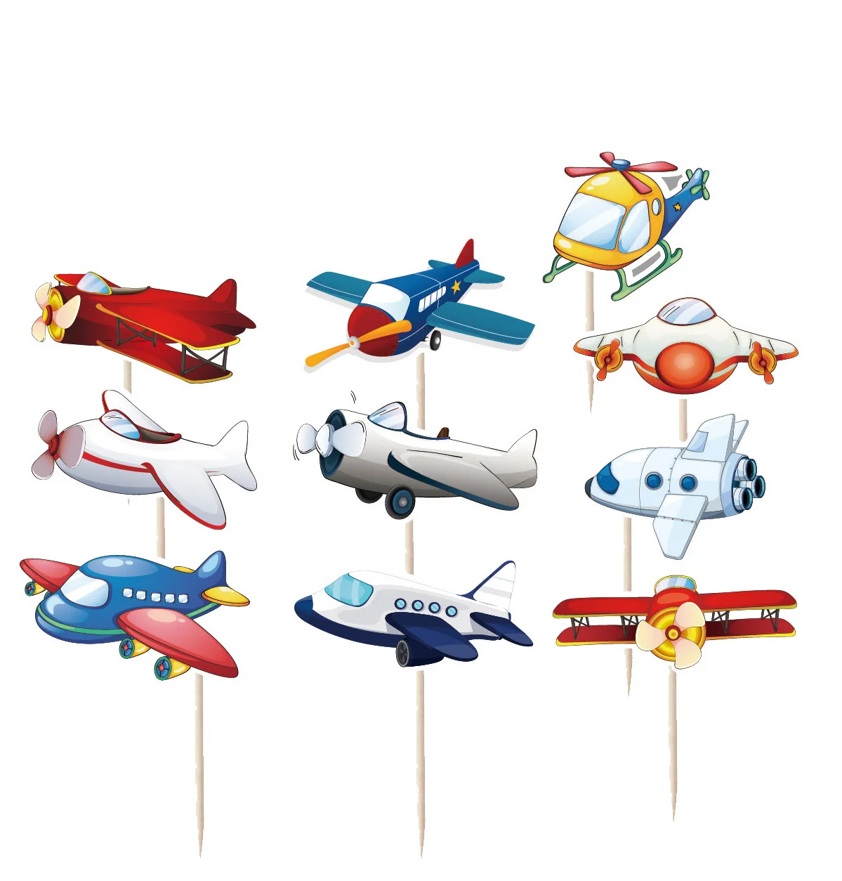 

10pcs Cartoon Airplane Cupcake Toppers Decorations for Kids Aircraft Themed Birthday Party Cake Decoration Supplies