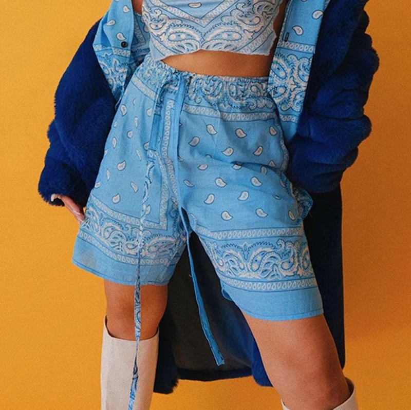 

Casual Straight Shorts Women Fashion Leisure Outfits Cashew Flower Hip Hop High Waisted Shorts Summer Harajuku ASSH81047
