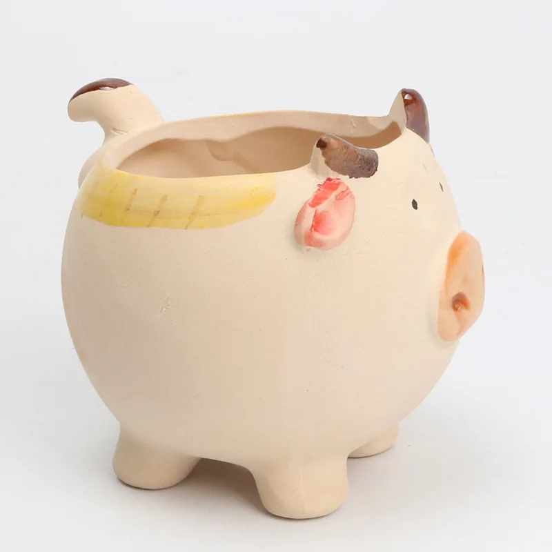 Керамический цветочный горшок с мультяшными животными со львом слоном